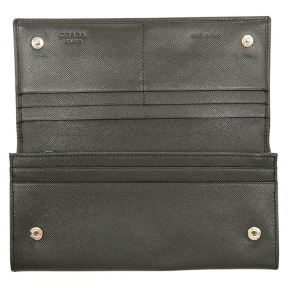 Prada Triangle Logo Plate Long Wallet Black Leather