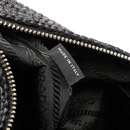 Prada Triangle Crochet Crossbody Shoulder Bag Black Raffia