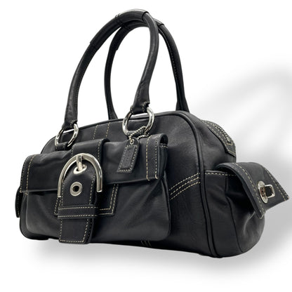 Coach Soho Boston Leather Satchel Bag In Black With Silver Hardware