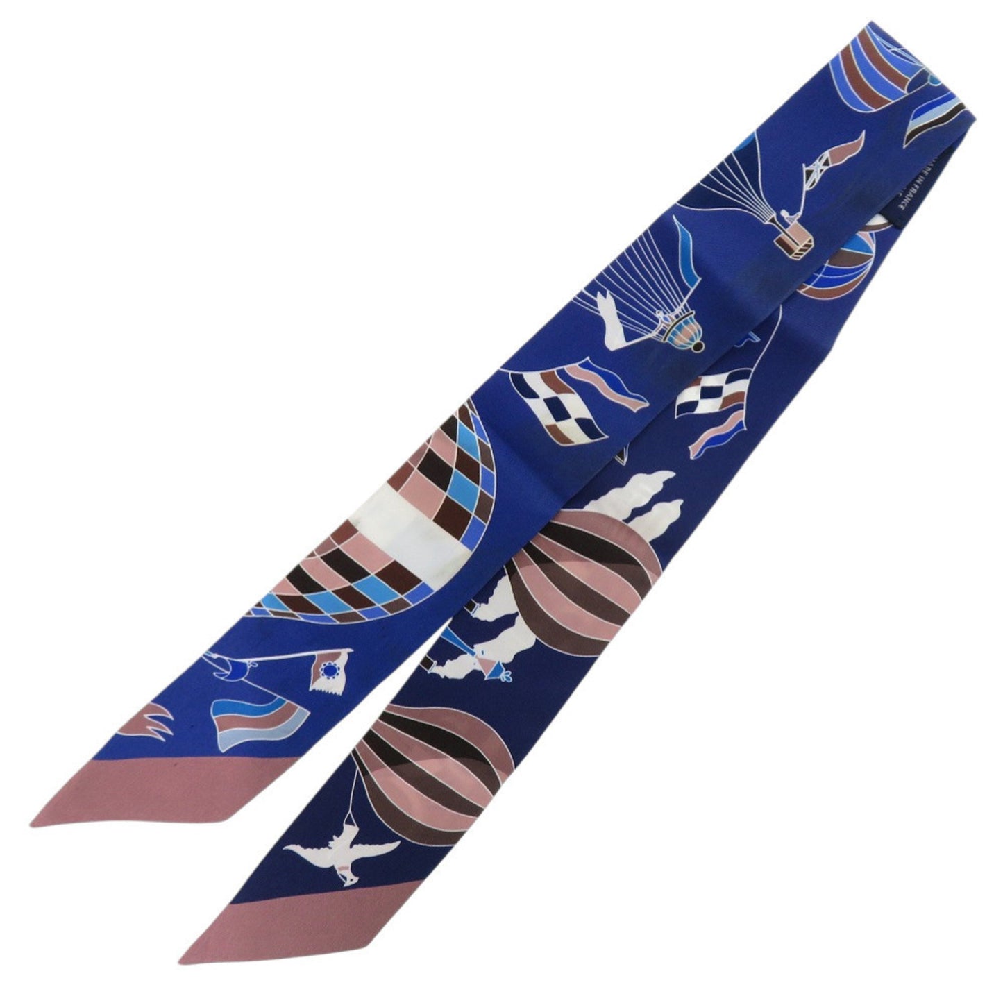 Herms Twilly "Madness Of The Sky" Silk Marine Marron Glac White Multicolor Scarf Muffler 0212 Hermes