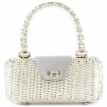 Salvatore Ferragamo Gancini Handbag In Silver Rattan