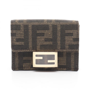 Fendi Baguette Zucca Tri-Fold Wallet Canvas Leather