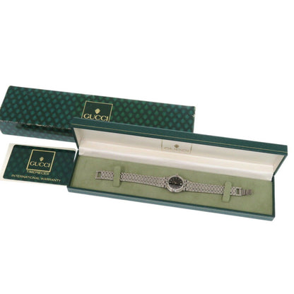 Like New Gucci 9100L Stainless Steel Black And Silver Quartz Watch With Dial