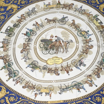 Hermes Scarf La Promenade De Longchamps Silk Carr 90 Blue