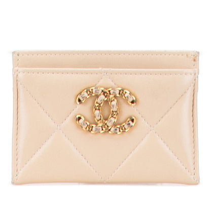 Chanel Coco Mark Matelasse Business Card Case/Card Case/Pass Case Beige Lambskin