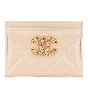 Chanel Coco Mark Matelasse Business Card Case/Card Case/Pass Case Beige Lambskin