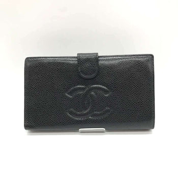 Chanel Caviar Skin Leather Bi-Fold Long Wallet Black