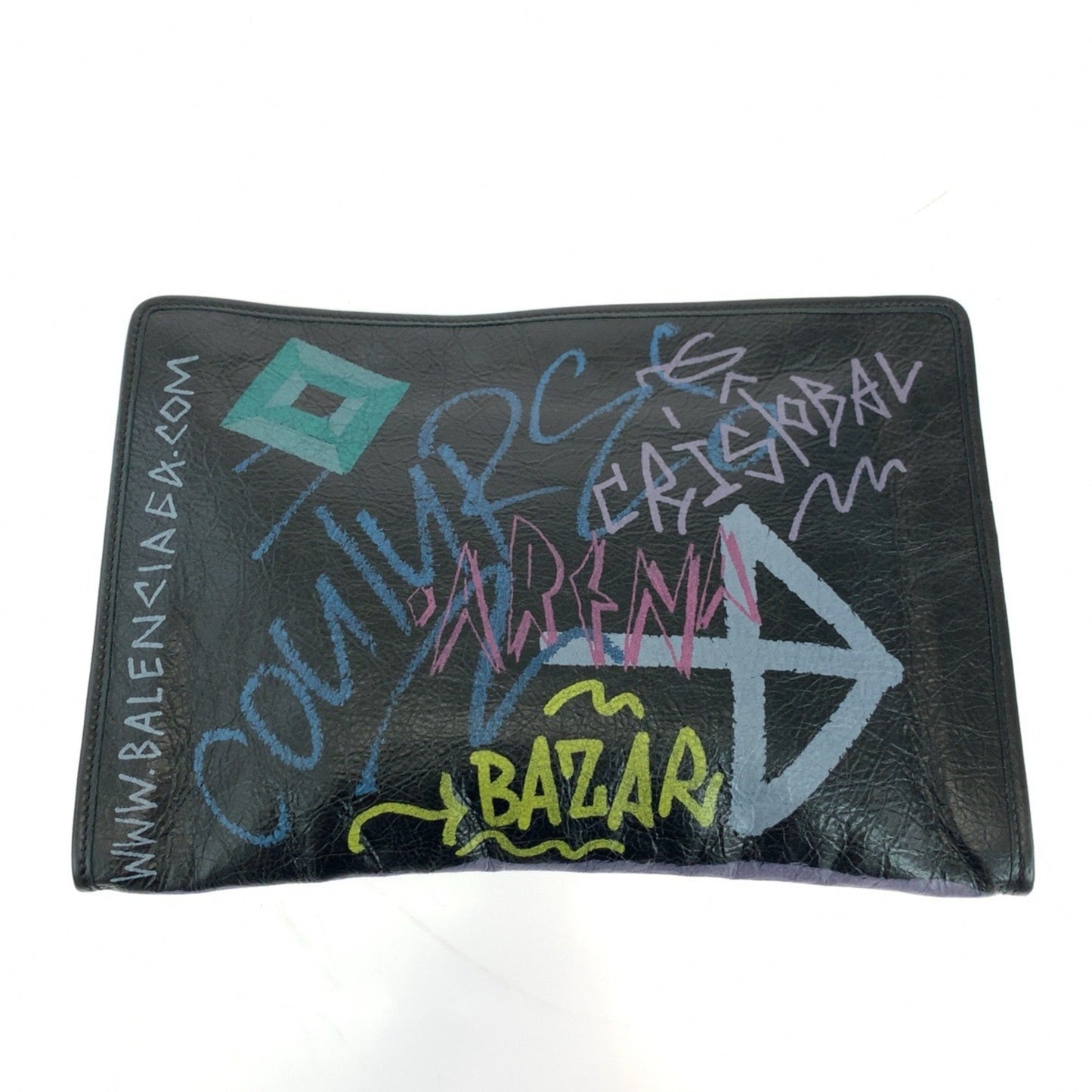 Balenciaga Graffiti Print Black Multicolor Silver Hardware Leather 443658 1060 Clutch Bag Second