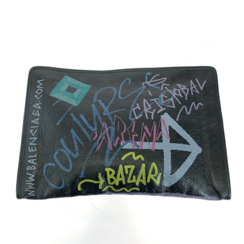 Balenciaga Graffiti Print Black Multicolor Silver Hardware Leather 443658 1060 Clutch Bag Second