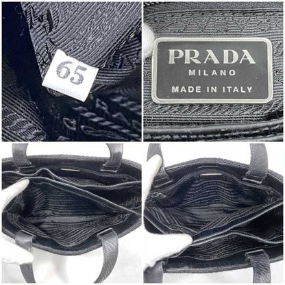 Prada Handbag Ec-22660 Black Nero Maglia Vitell B8387 Wool Leather 65 Prada Triangle Plate