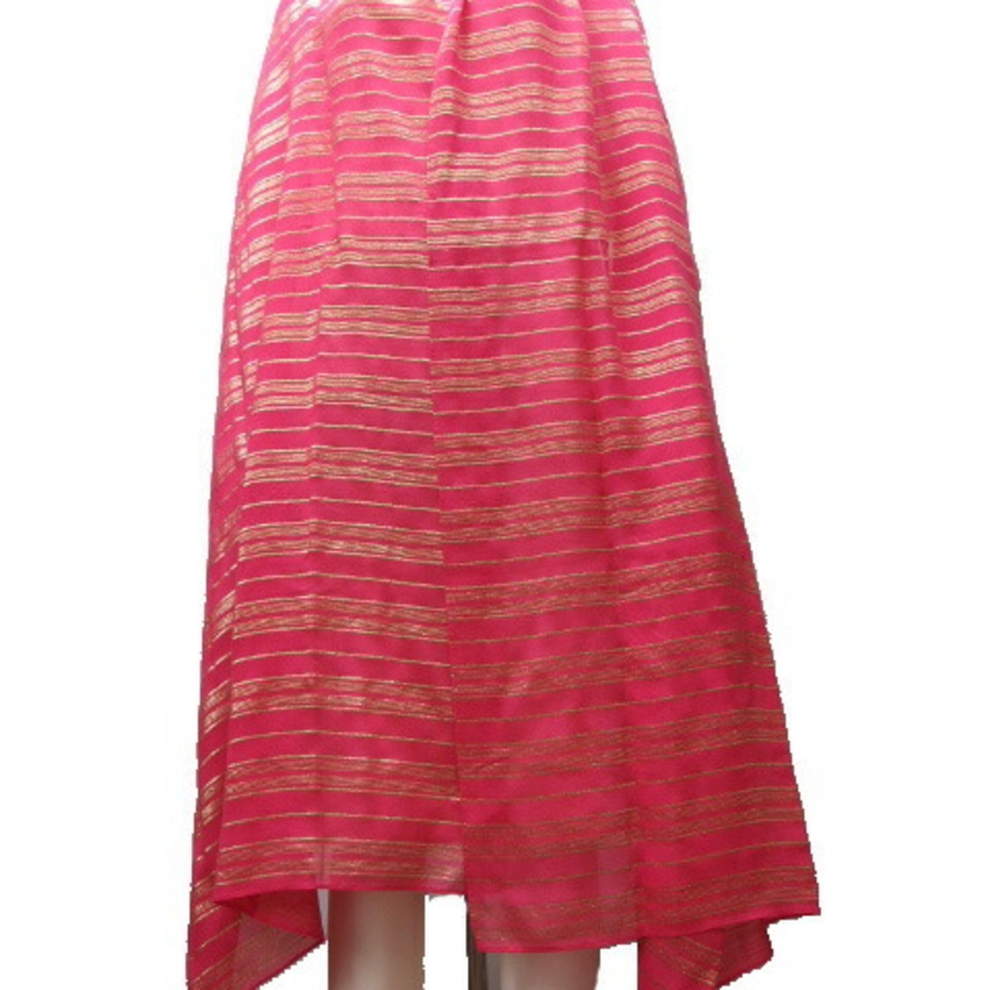 Celine Large Stole Border Pattern Silk Shawl Vivid Pink X Gold Thread
