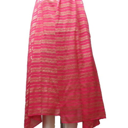 Celine Large Stole Border Pattern Silk Shawl Vivid Pink X Gold Thread