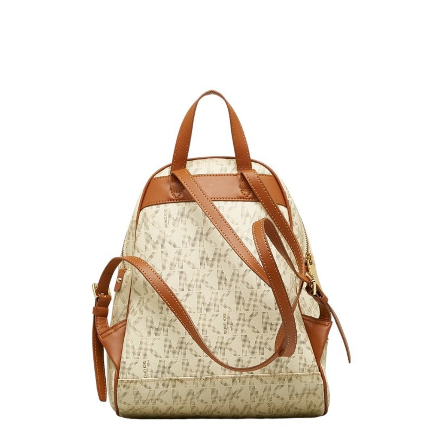Michael Kors Patterned Backpack White Brown Pvc Leather