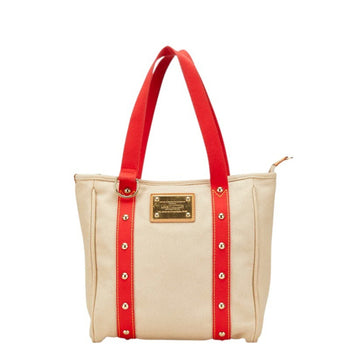 Louis Vuitton Antigua Cabas Mm Tote Bag Shoulder M40035 Red Beige Canvas Leather