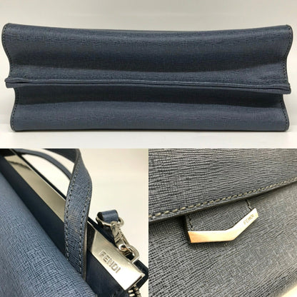 Fendi Demi Jour Shoulder Bag Handbag Leather Navy