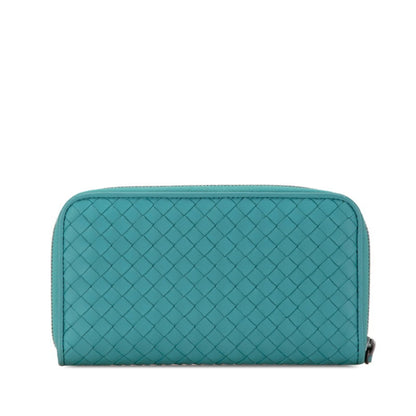 Bottega Veneta Intrecciato Round Zip Long Wallet Emerald Green Leather