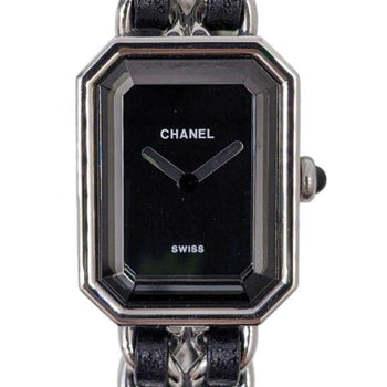 Chanel Premiere Silver Ss Black Dial M-L S Metal Fittings Leather Quartz H0451 Wristwatch