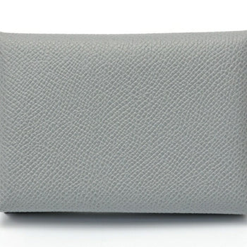 Hermes Hermes Calvi Duo Coin Card Case Epsom Leather Light Gray S-159271