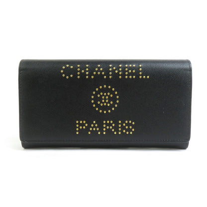 Chanel Long Wallet Deauville Caviar Leather Black