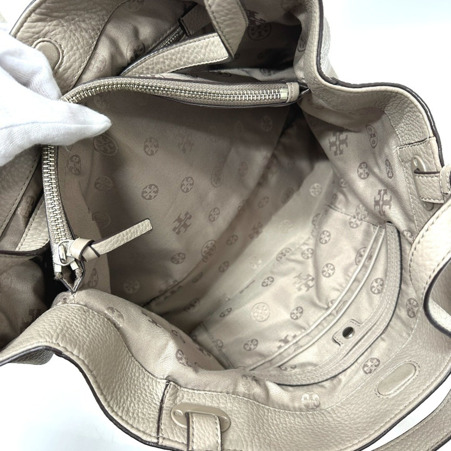 Tory Burch Logo Tote Bag Handbag Shoulder Leather