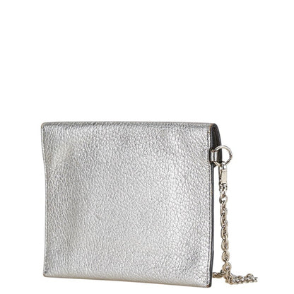 Miu Miu Miu Madras Love Peace Metallic Mini Wallet Pouch 5Mf01P Silver Black Leather