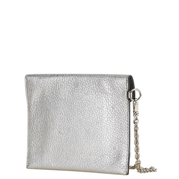 Miu Miu Miu Madras Love Peace Metallic Mini Wallet Pouch 5Mf01P Silver Black Leather
