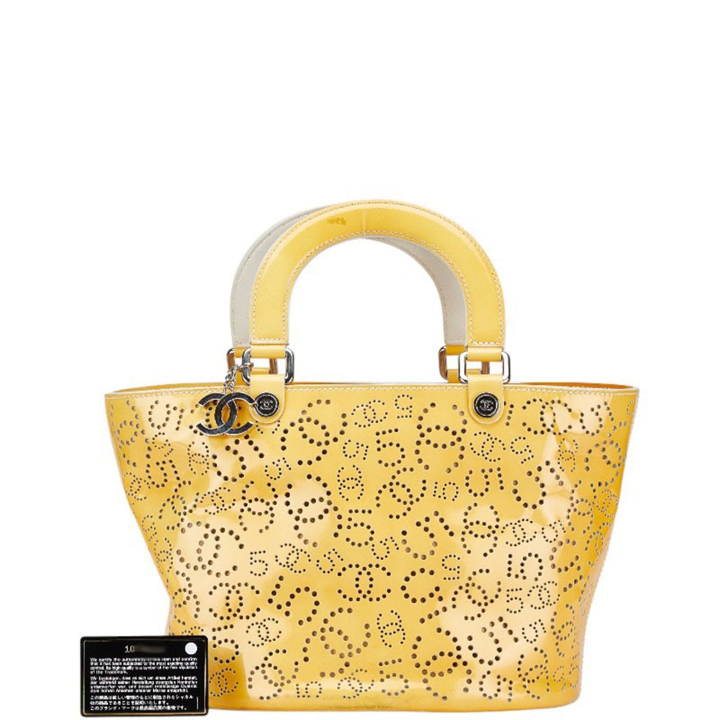 Chanel Perforated Coco Mark No. 5 Handbag Tote Bag Yellow Patent Leather