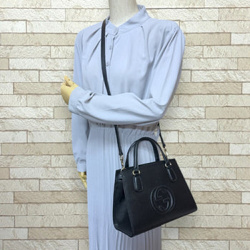 Gucci Interlocking G Soho Shoulder Bag Leather 607722 Black