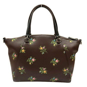 Coach Bag 22829 Flower Satchel Brown Leather Handbag Tote Shoulder