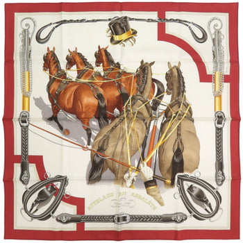 Unused Herms Carr 90 Attelage En Arbalete Bow-Shaped Silk Multicolor Scarf Muffler 1546 Hermes