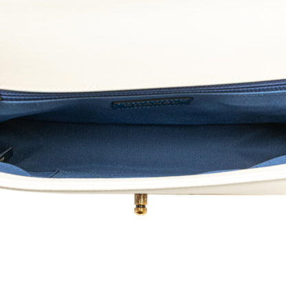 Chanel Boy Chanel Coco Mark Cuba Chain Shoulder Bag In White