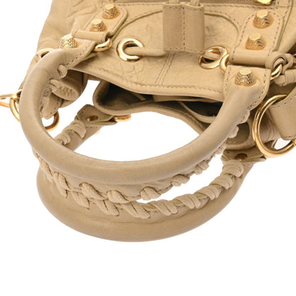 Balenciaga Giant Mini Pompon 2-Way Beige Leather Handbag With Gold Hardware