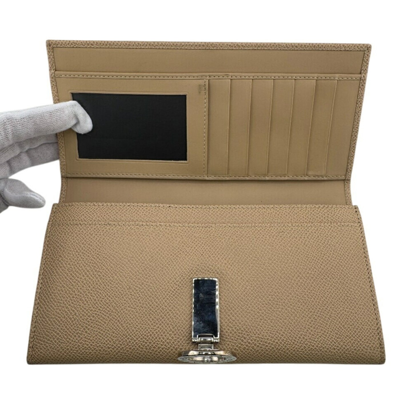 Bvlgari B.Zero1 Circle Clip Bifold Long Wallet Beige