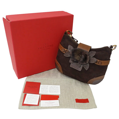 Valentino Garavani Women'S Suede And Fur Shoulder Bag With Brown Plastic Chain
