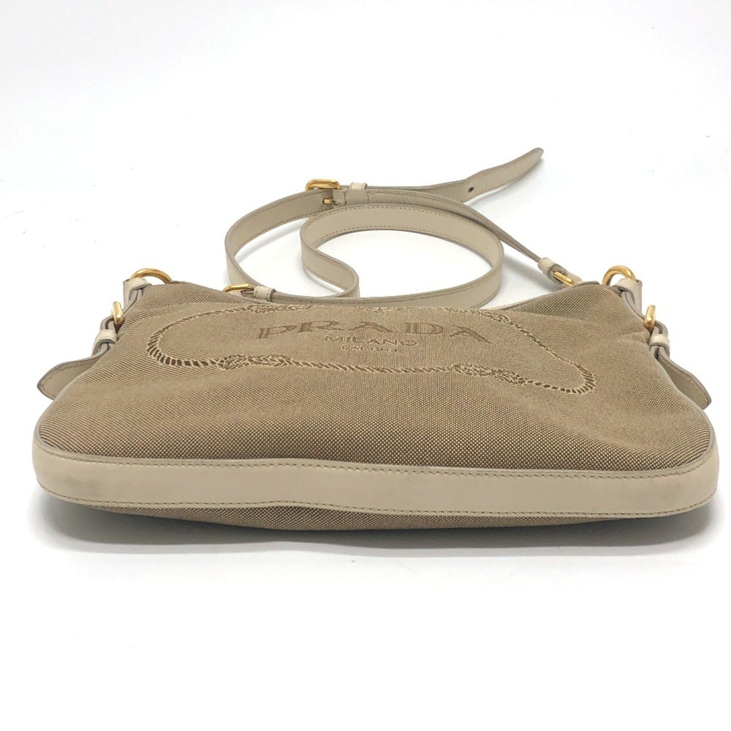 Prada Bt0706 Logo Jacquard Shoulder Bag In Canvas/Leather