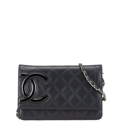 Chanel Cambon Line Coco Mark Chain Shoulder Bag Wallet Black Lambskin Enamel