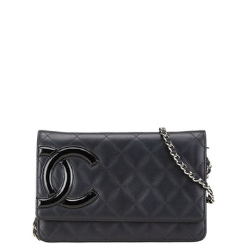 Chanel Cambon Line Coco Mark Chain Shoulder Bag Wallet Black Lambskin Enamel