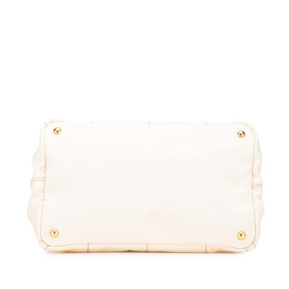 Prada Canapa M Handbag Tote Bag Bn1877 Ivory White Canvas