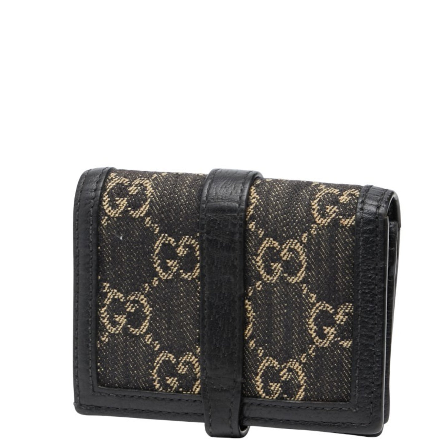 Gucci Jackie 1961 Bifold Compact Wallet 645536 Black Denim Leather