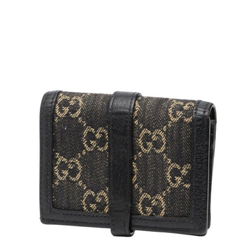 Gucci Jackie 1961 Bifold Compact Wallet 645536 Black Denim Leather