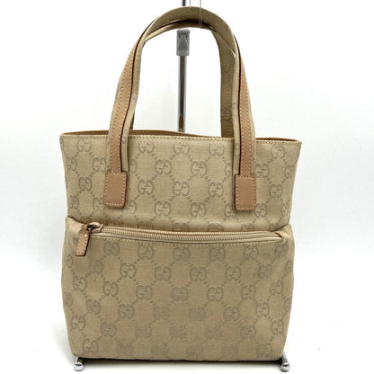 Gucci 002 1079 Handbag Tote Bag Beige Gg Canvas Leather