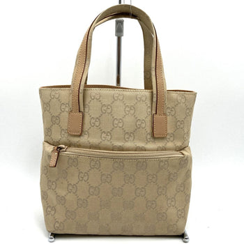 Gucci 002 1079 Handbag Tote Bag Beige Gg Canvas Leather