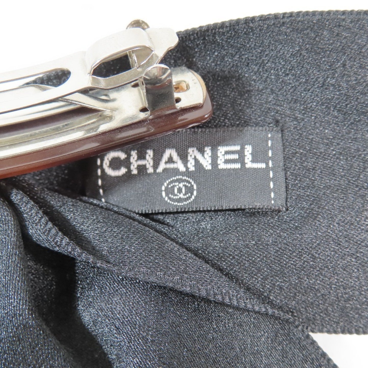 Chanel Satin Ribbon Barrette Accessories Hair Clips Hairpins Black