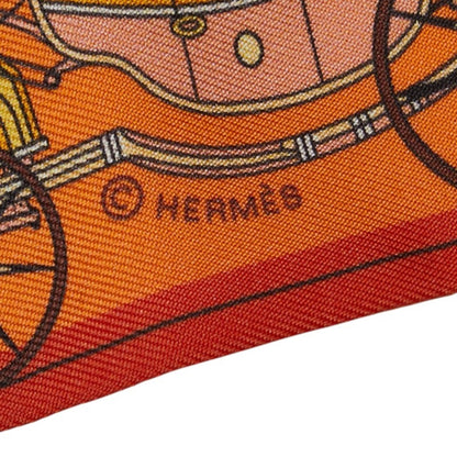 Hermes Twilly Les Voitures Nouvelles Evolution Of Carriages Scarf Muffler Orange Multicolor Silk