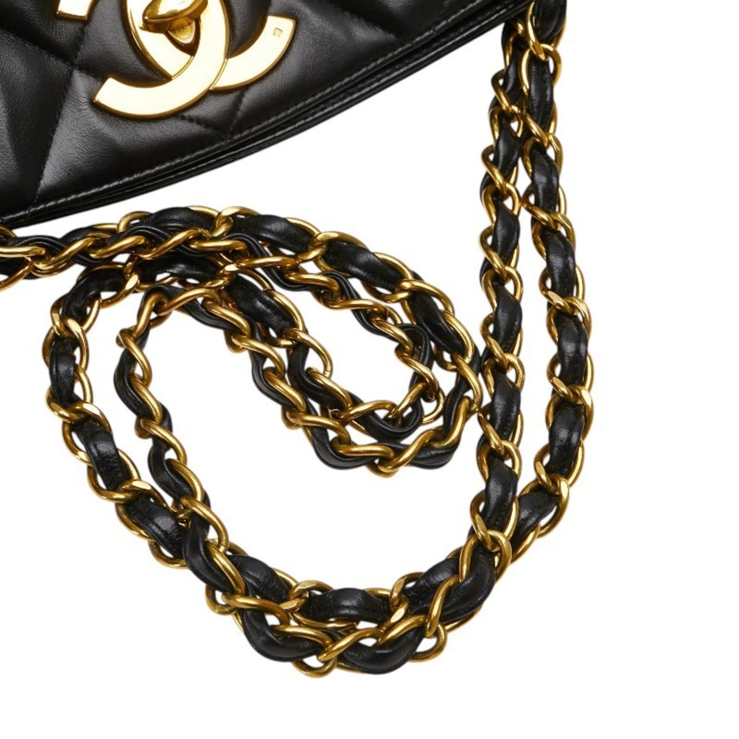 Chanel Matelasse Coco Mark Chain Shoulder Bag Tote Black Lambskin