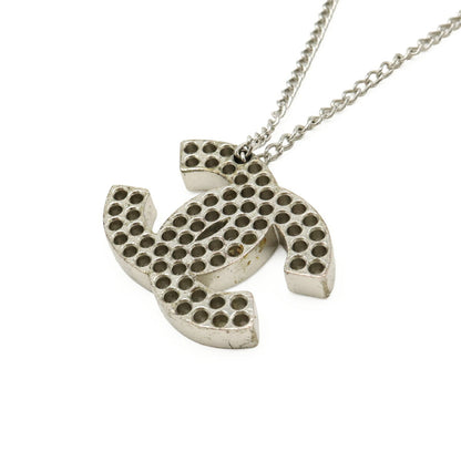 Chanel Coco Mark Punching Necklace Pendant Metal Silver 03 P