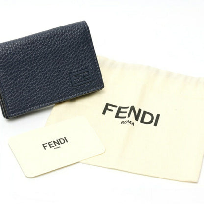 Fendi Card Case Business Holder 7M0222 Selleria Leather Navy Gray E-158610