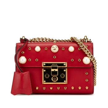 Gucci Padlock Stud Chain Shoulder Bag 432182 Red Leather