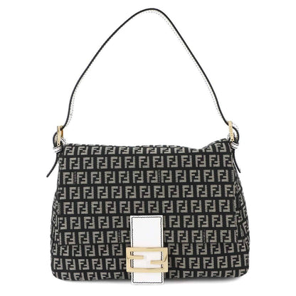 Fendi Zucchino Mamma Baguette Shoulder Bag In Canvas And Leather