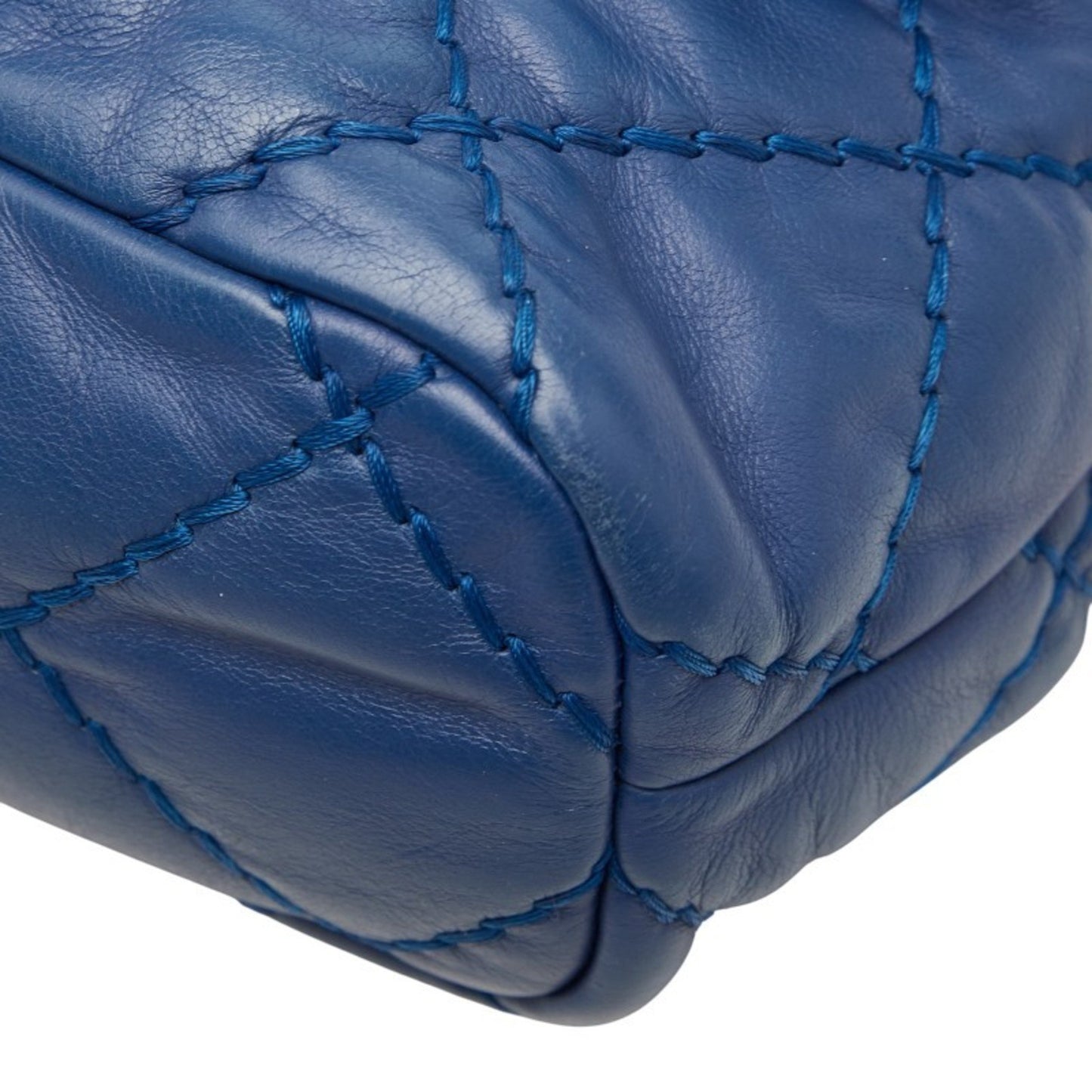 Chanel Wild Stitch Coco Mark Chain Shoulder Bag Handbag Blue Silver Hardware Lambskin